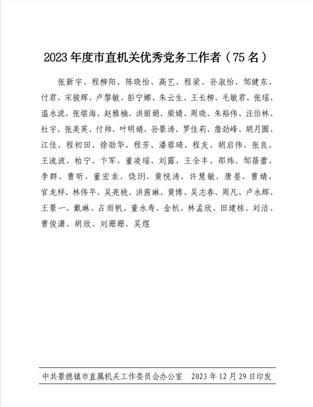 关于选树第一批市直机关“四强”党支部和 表彰 2023 年度市直机关优秀党务工作者 的决定
