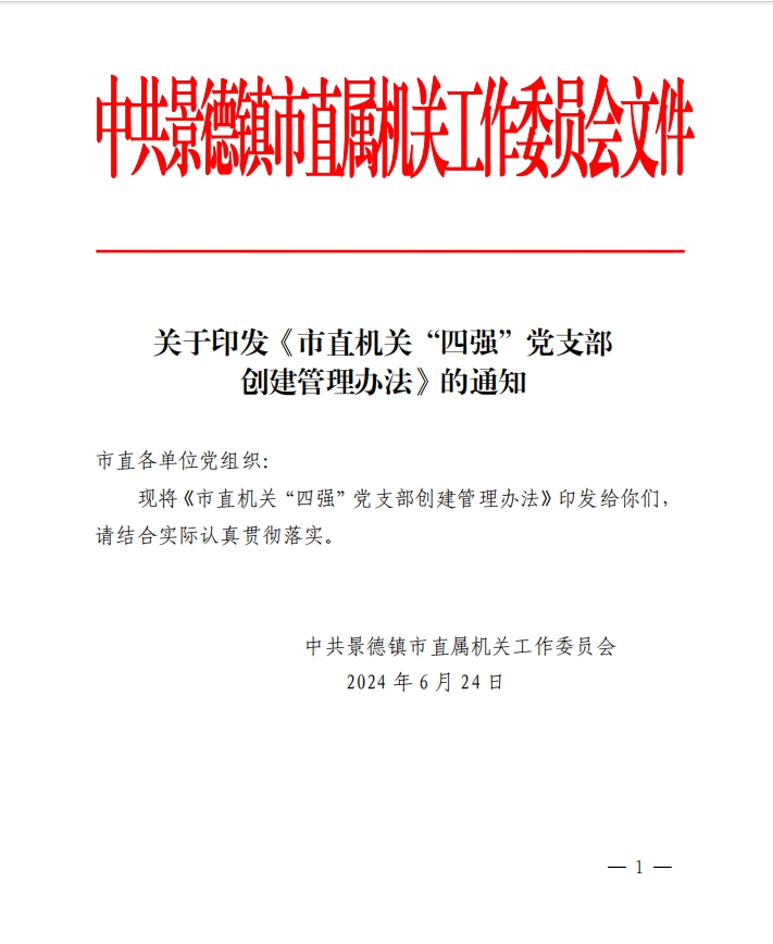 关于印发《市直机关“四强”党支部 创建管理办法》的通知